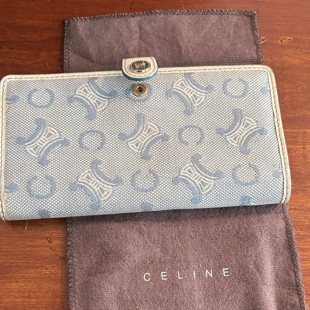Celine Light Blue and Cream Patterned Wallet